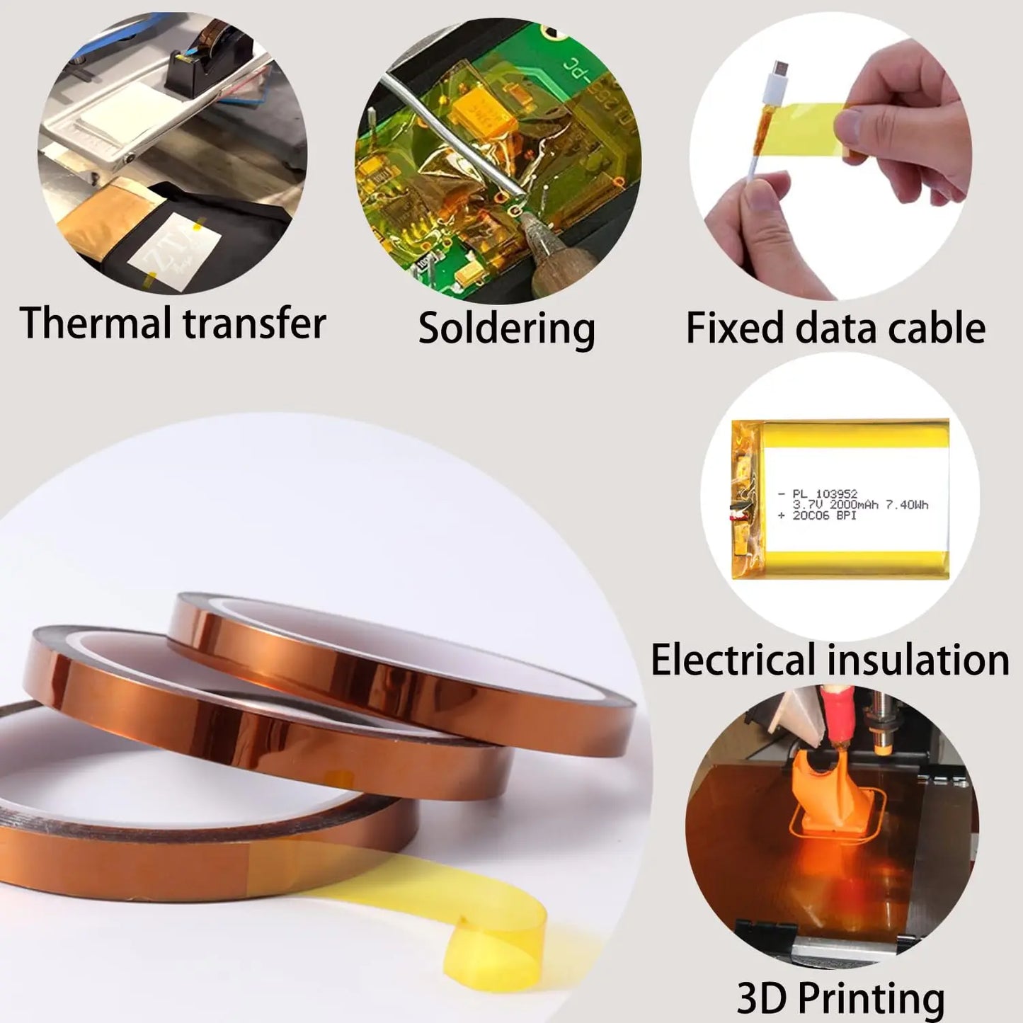 0.05mm*20mm*33m Polyimide Tape Insulating Material Anti Static Heat Resistant Electric High Temperature Tape Insulating