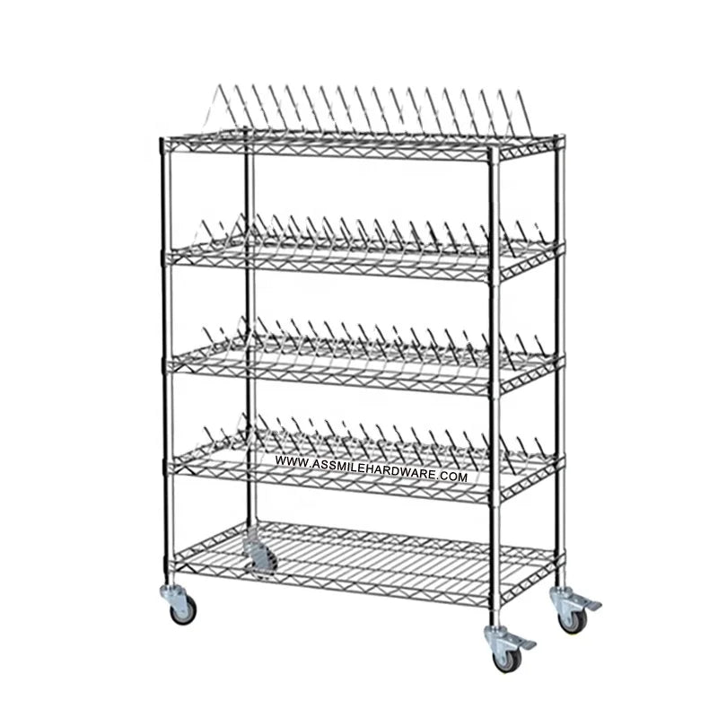 ASSMILE 5 Layers ESD SMT Reel Rack Holder Rolling Storage Cart Chrome Steel Wire Shelf With Wheels Workshop Transfer Trolley
