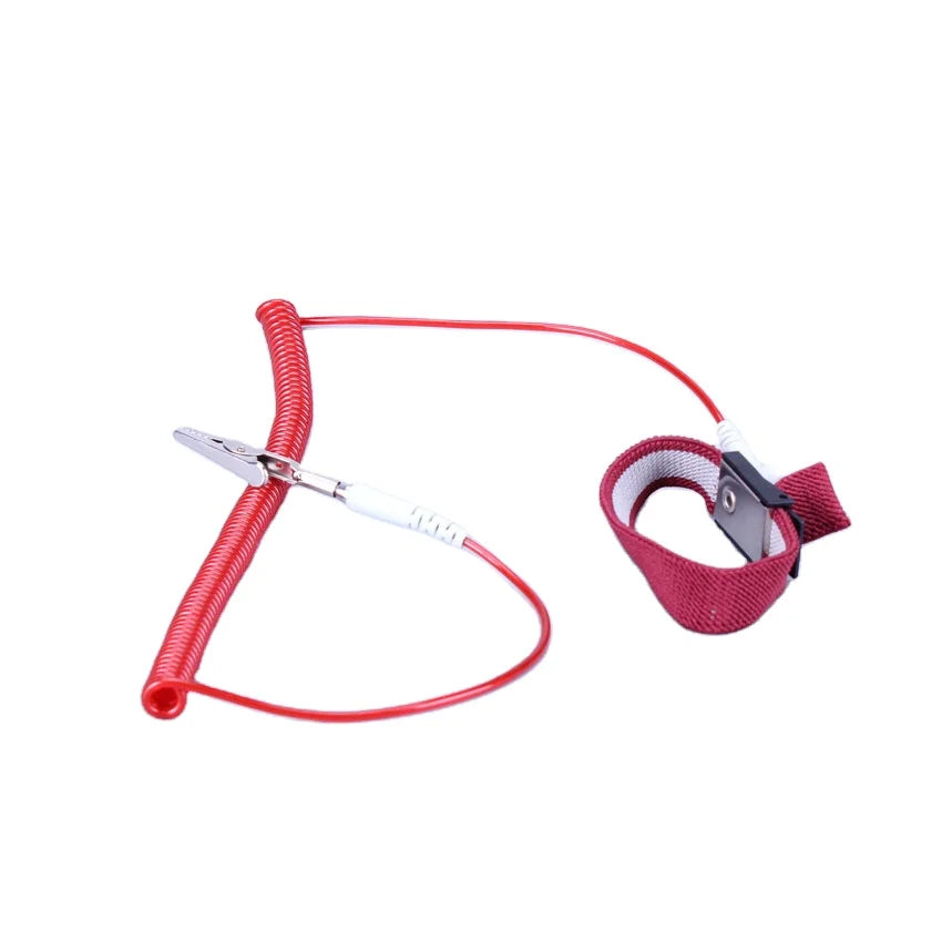 Custom Rose Red PU 2.0m ESD Wrist Wtrap Adjustable Elastic Static Release Wrist Band Anti-static Bracelets With Banana Plug