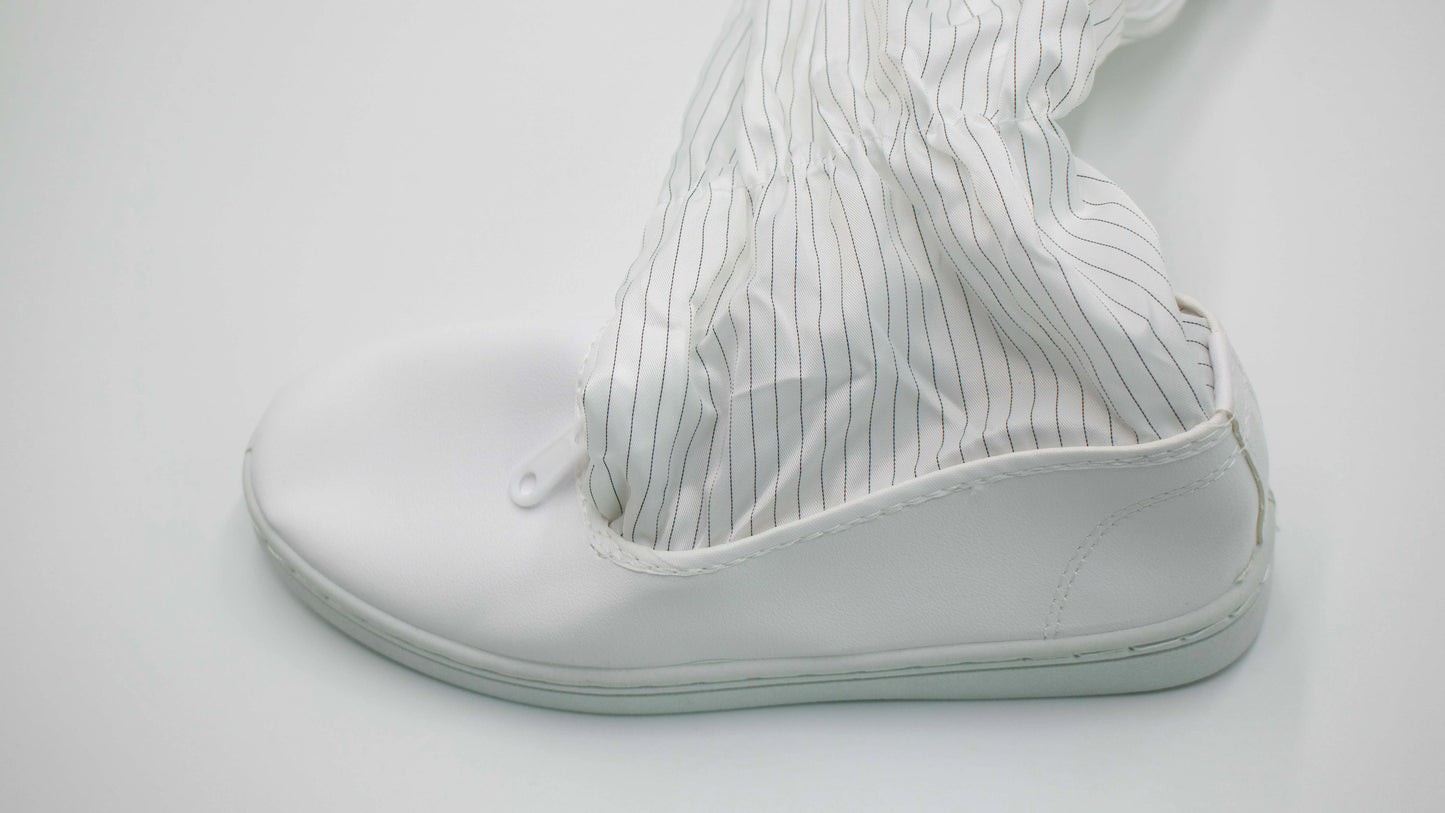 White Reusable Washable Leather Cleanroom Shoes - Durable Antistatic ESD Boots