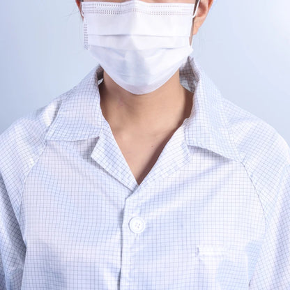 5mm Grid Dust Proof Polyester Fabric Reusable Esd Garment ESD Lab Coat Antistatic Cleanroom Smock