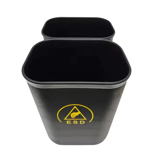 ALLESD Premium ESD-Safe Square Waste Receptacle, Black Plastic Construction, 15L Capacity for Dust-Free Environments