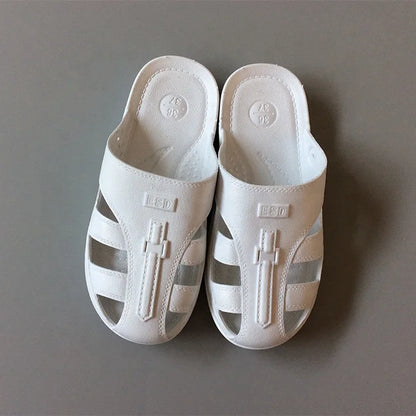 Toe Protection Non-slip Breathable Black SPU Six-eye ESD Slippers Anti-static Shoes