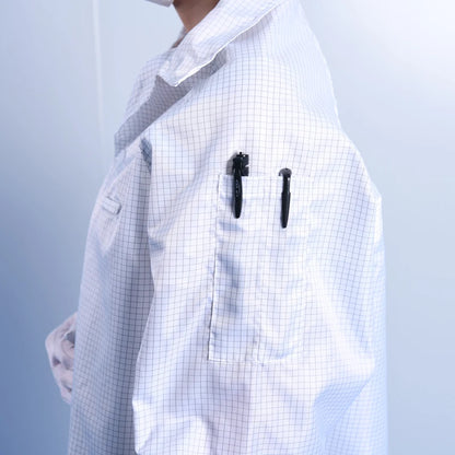 5mm Grid Dust Proof Polyester Fabric Reusable Esd Garment ESD Lab Coat Antistatic Cleanroom Smock