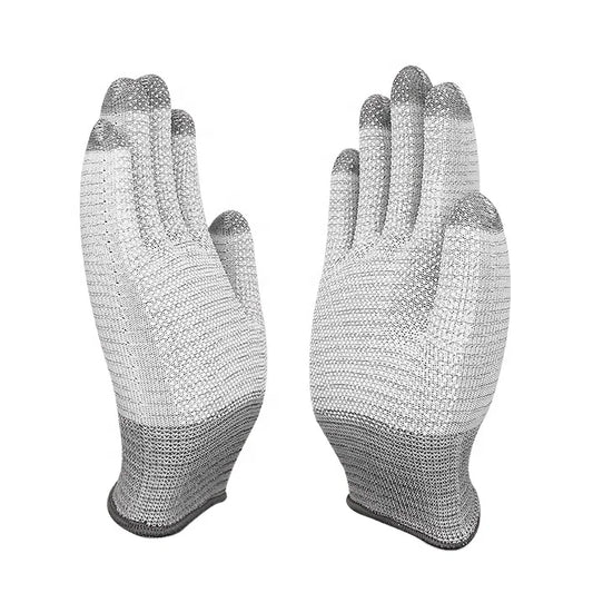Custom ESD Safety Work Gloves Seamless Knit PVC Dotted Conductive Carbon Fiber Anti Static Stripe Gloves for Workshops