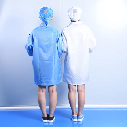5mm Grid Dust Proof Polyester Fabric Reusable Esd Garment ESD Lab Coat Antistatic Cleanroom Smock