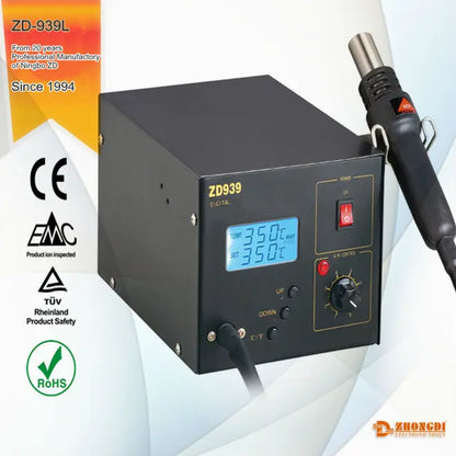 ZD-939L Black Blue Hot Air SMD Rework Station Hot Air Desoldering Gun Digital ESD Station for SMD Rework and Repair