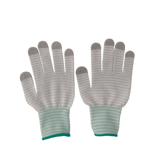 13G ESD Carbon Stripe Seamless Knitted Work Glove Grip PVC Dotted Non Slip Anti Static Gloves for Industry