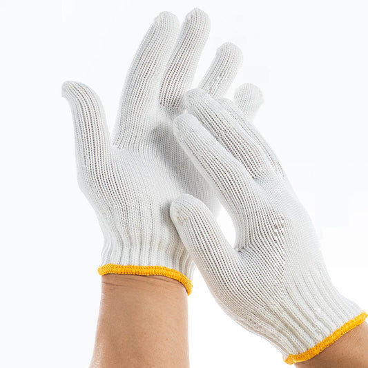China Wholesale 7/10 Gauge Custom Logo Knitted Protective Hand Safety Gloves Strong Nature Original White Labour Working Gloves