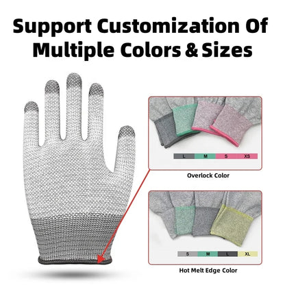 Custom ESD Safety Work Gloves Seamless Knit PVC Dotted Conductive Carbon Fiber Anti Static Stripe Gloves for Workshops