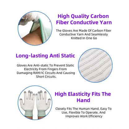 Custom ESD Safety Work Gloves Seamless Knit PVC Dotted Conductive Carbon Fiber Anti Static Stripe Gloves for Workshops