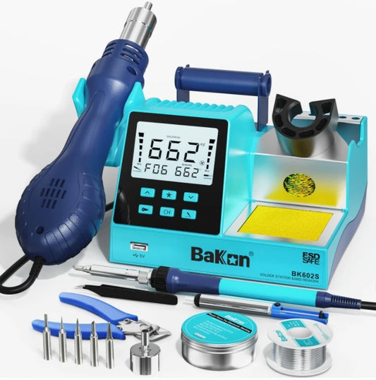 Bakon Hot Selling BK-602S Soldering and Rework Station 2 in 1 Welding Machine Hot Air Gun Professional Cell Phone Repair Tool