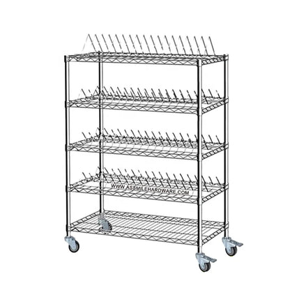 ASSMILE 5 Layers ESD SMT Reel Rack Holder Rolling Storage Cart Chrome Steel Wire Shelf With Wheels Workshop Transfer Trolley