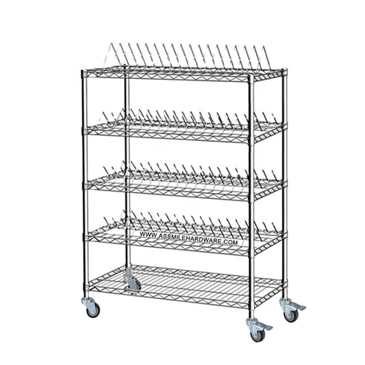 ASSMILE 5 Layers ESD SMT Reel Rack Holder Rolling Storage Cart Chrome Steel Wire Shelf With Wheels Workshop Transfer Trolley